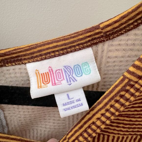 LuLaRoe Amelia Dress Mustard Yellow Rust Exposed Zipper Size LARGE - Picture 3 of 4